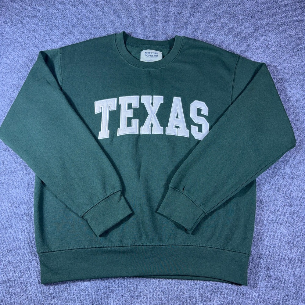 New York Popular Texas Crewneck Sweatshirt Forest Green Mens Large Applique
